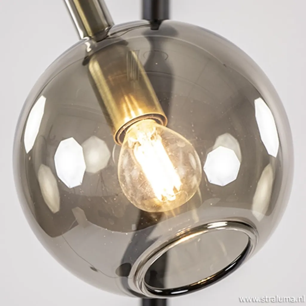 Straluma Zwart/messing vloerlamp met smoke glas> Slaapkamerlampen|Halverlichting